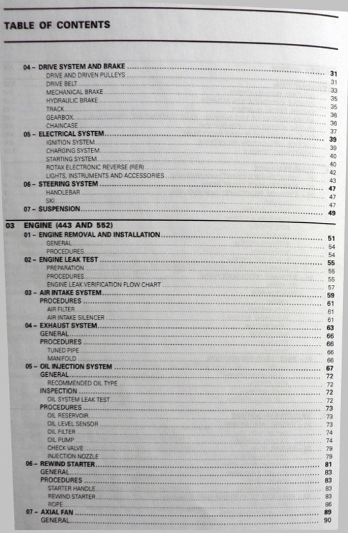 Rukovodstvo po remontu snegohoda ski doo skandic wt chart